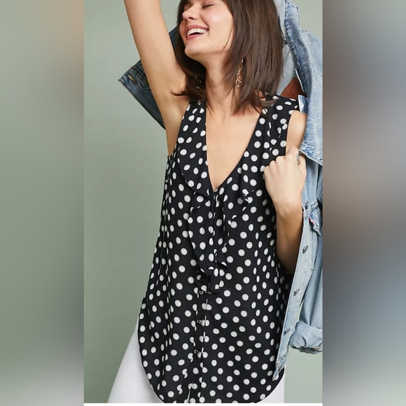 Anthropologie Tops - Maeve Anthropology Black And White Polka Dot Sleeveless Top